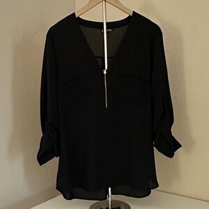 Express Black V-neck Portofino-Style Long Sleeve Blouse